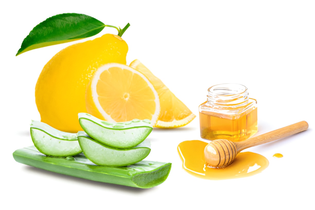 aloe vera slices, honey, and lemon